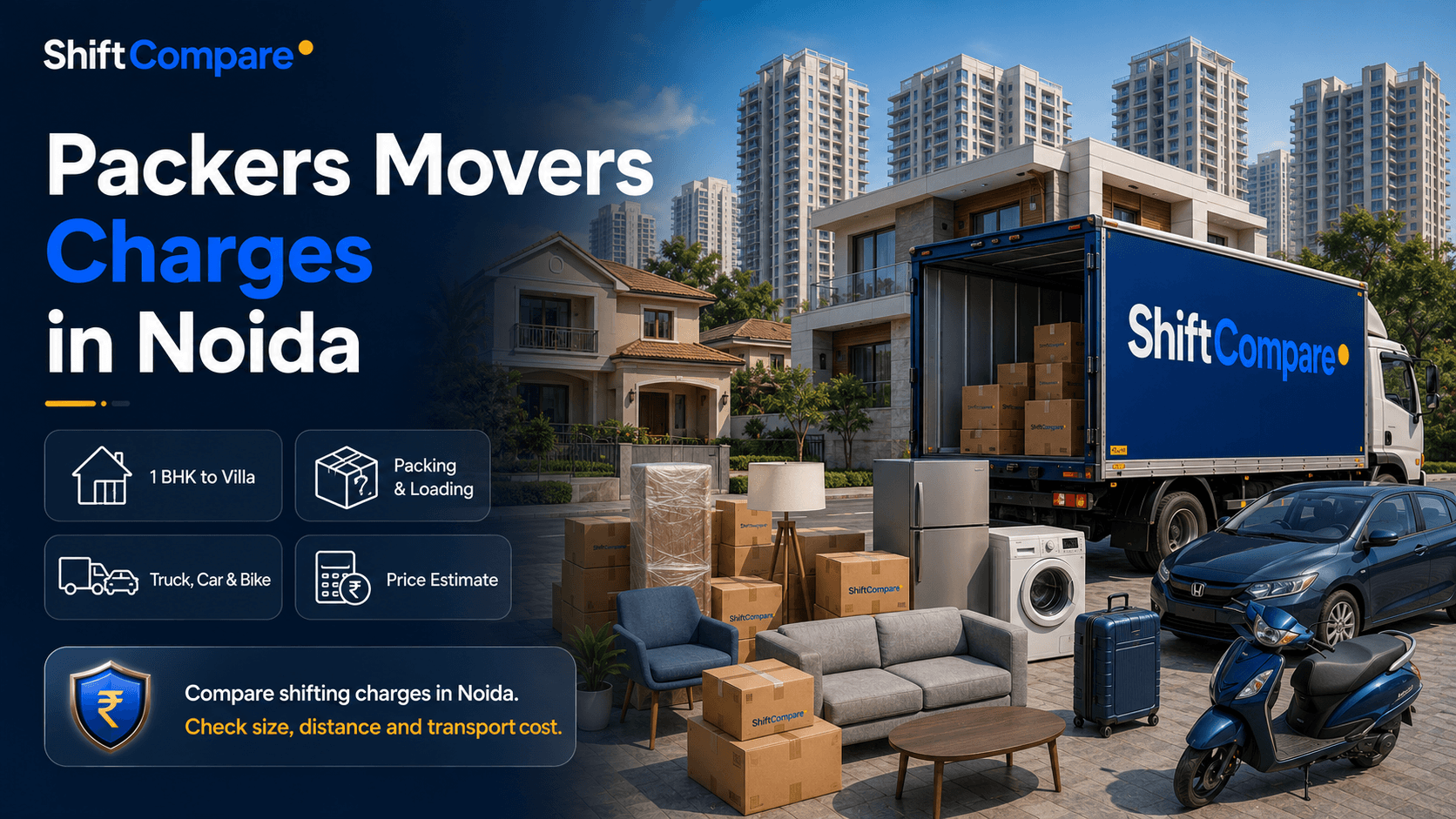 Packers and movers charges in Noida by BHK, tower access, GST and hidden costs